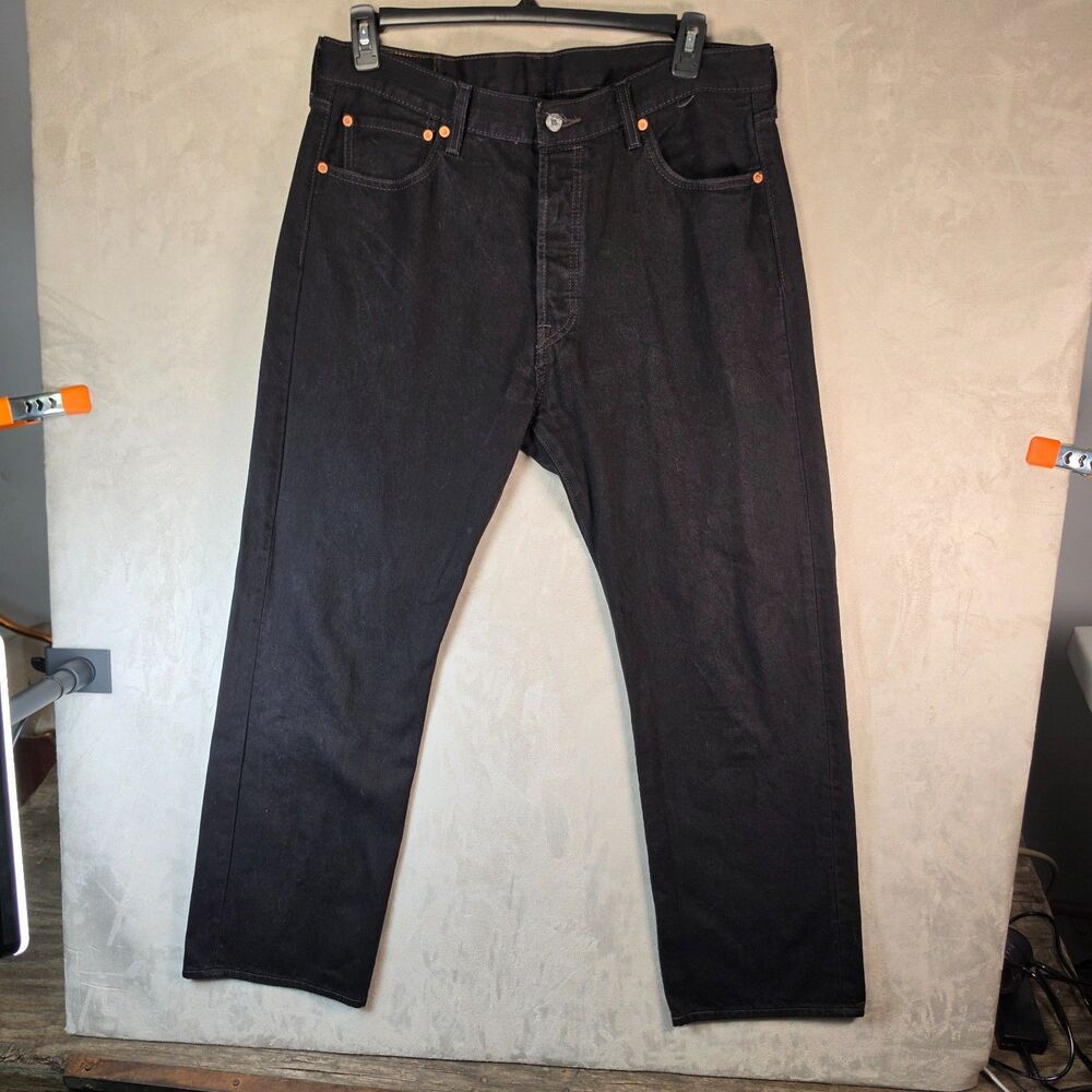 Levi's 501 Men's Black Denim Jeans Original Fit Straight Leg Button Fly 36x30
